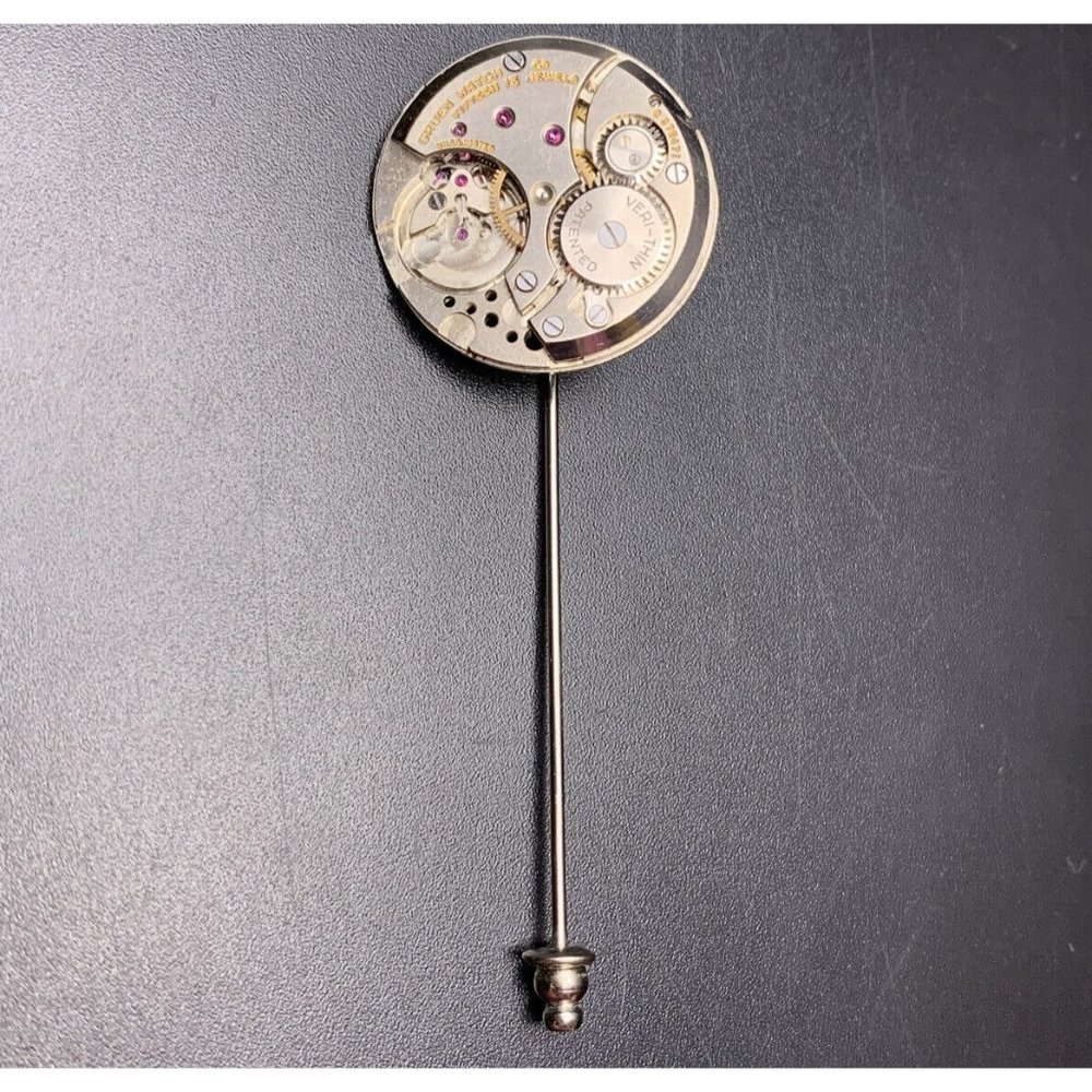 Watch Movement Lapel Stick Pin Silver Tone Steampunk Unique Art to Wear